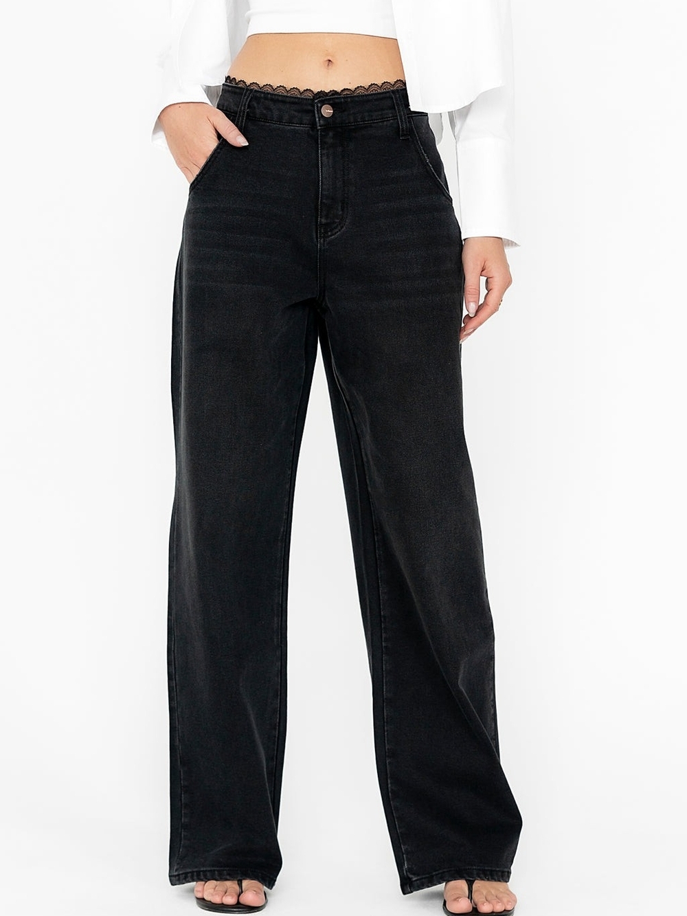 Bohme Lace Trim Baggy Jeans NWT